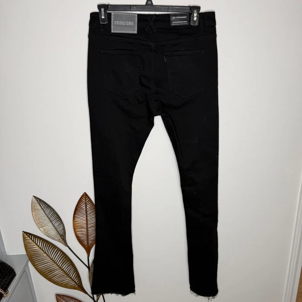 Pheelings Mens Distressed Skinny Jeans Black Ripped Frayed Hem Sz 34 Streetwear - Picture 7 of 9